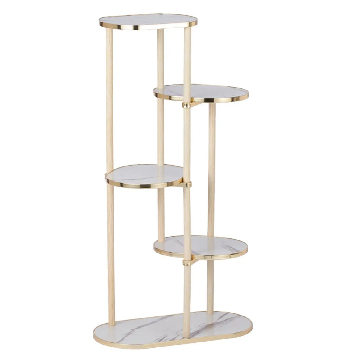 Stylish Round Wood Indoor Natural Tiered Plant Stand Image - 5