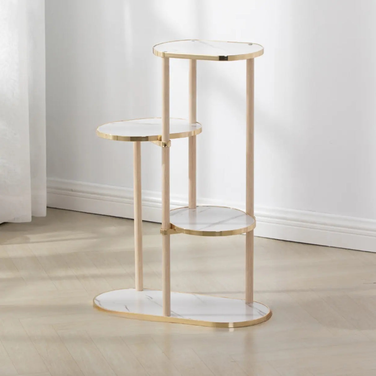 Stylish Round Wood Indoor Natural Tiered Plant Stand Image - 8