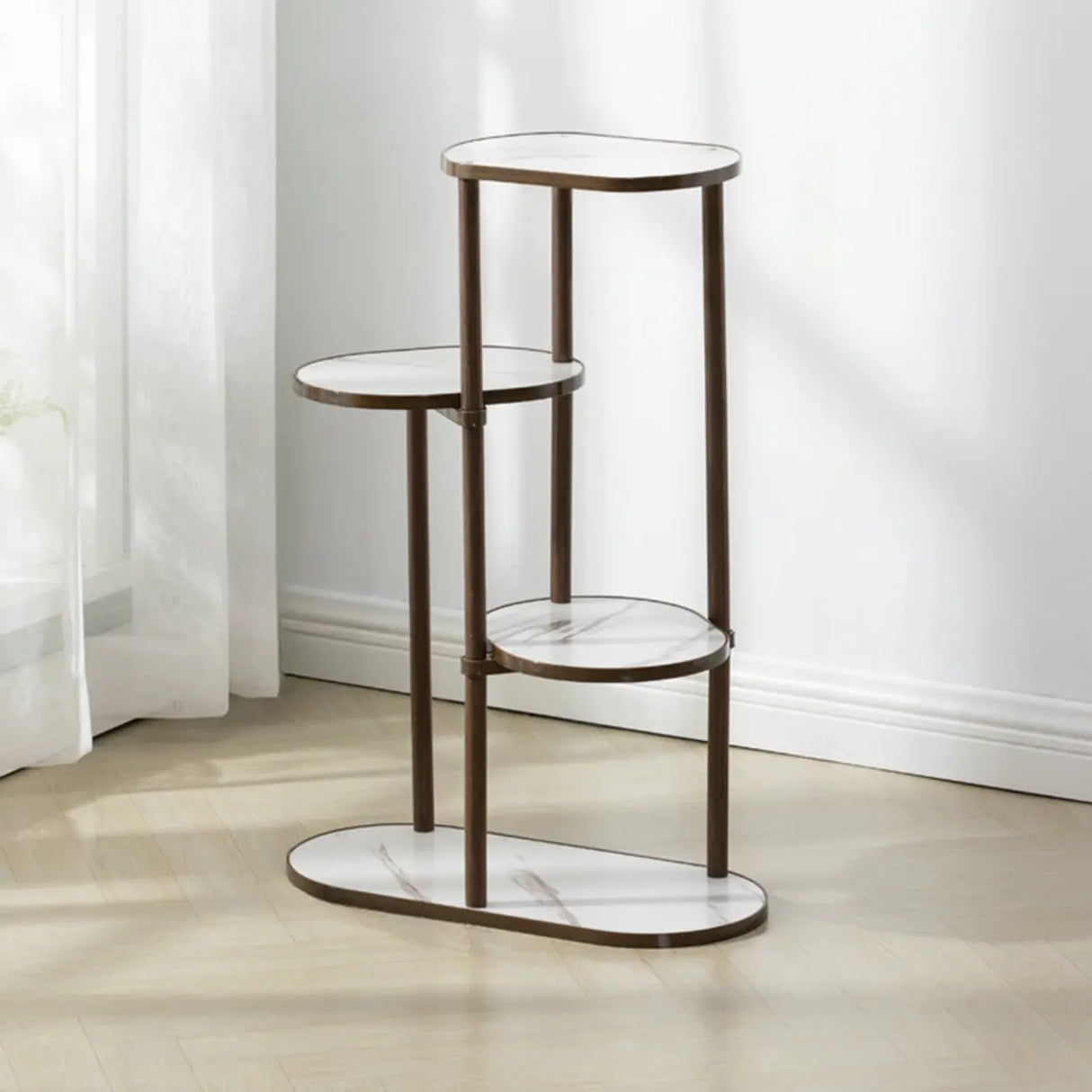 Stylish Round Wood Indoor Natural Tiered Plant Stand Image - 9