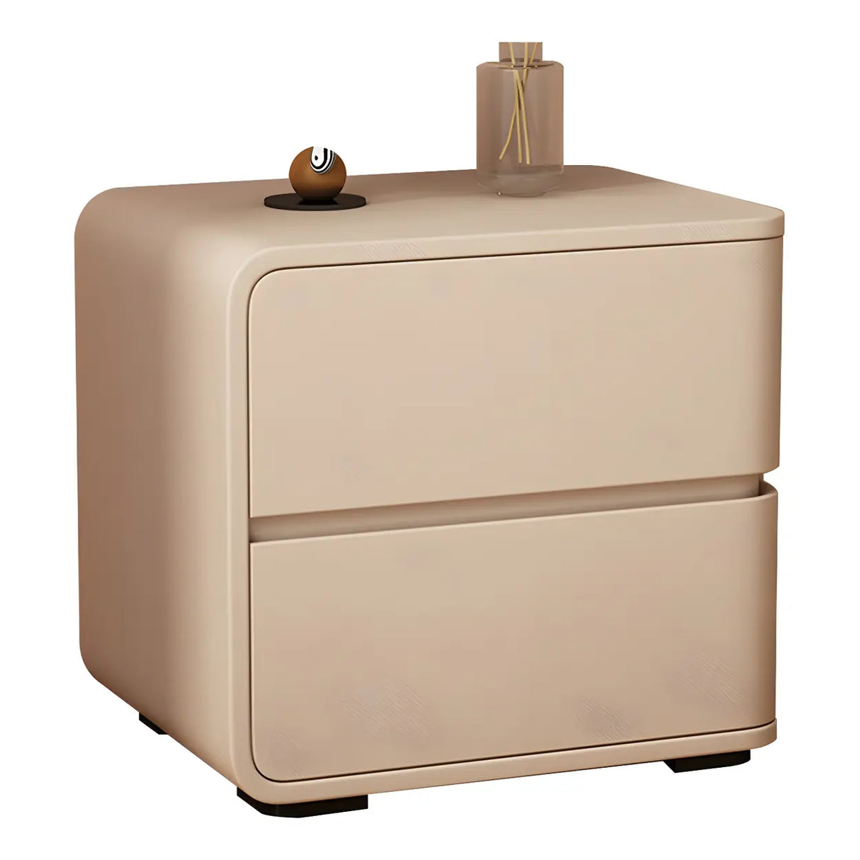 Stylish Rounded Wood Off-White Storage Nightstand Image - 10