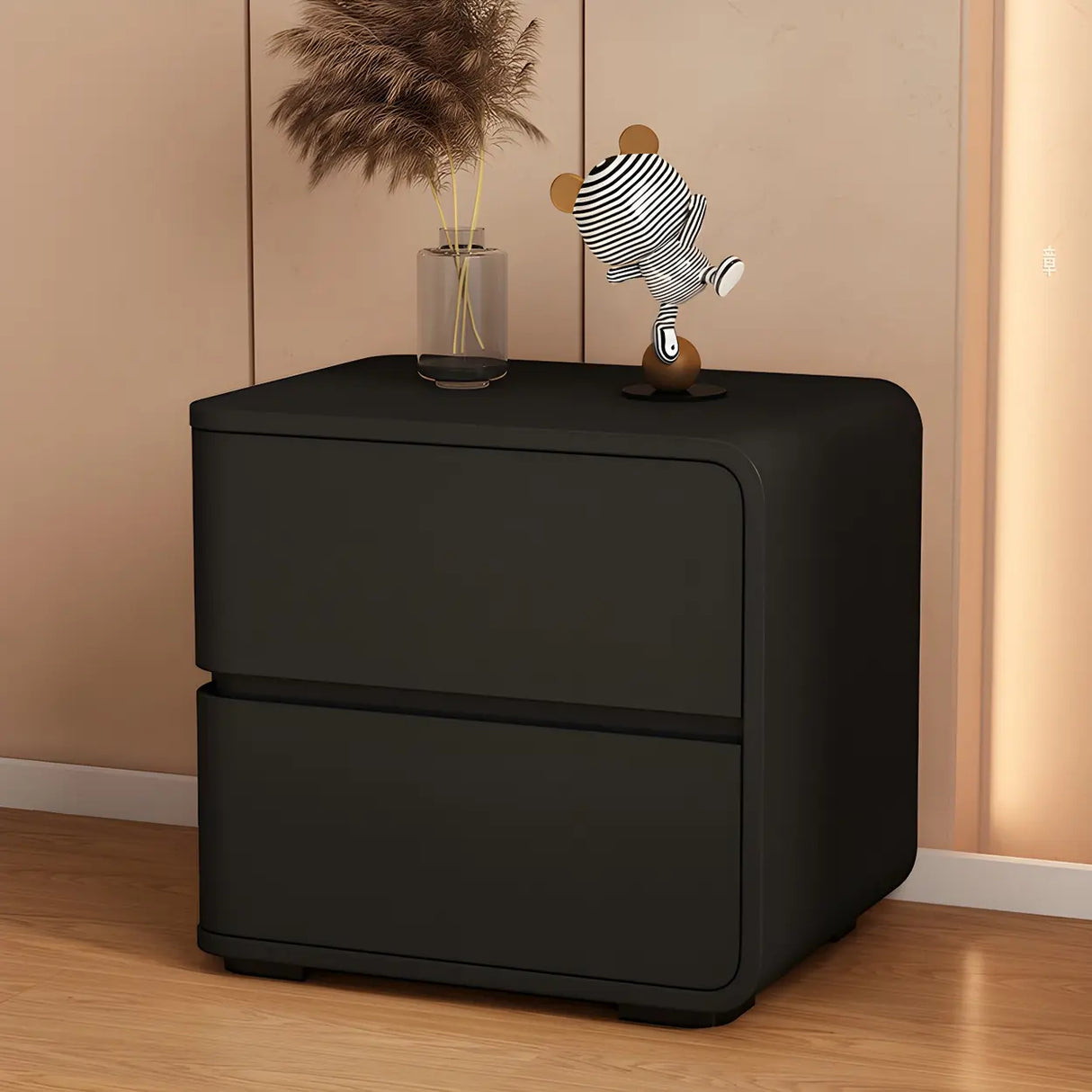 Stylish Rounded Wood Off-White Storage Nightstand Image - 18