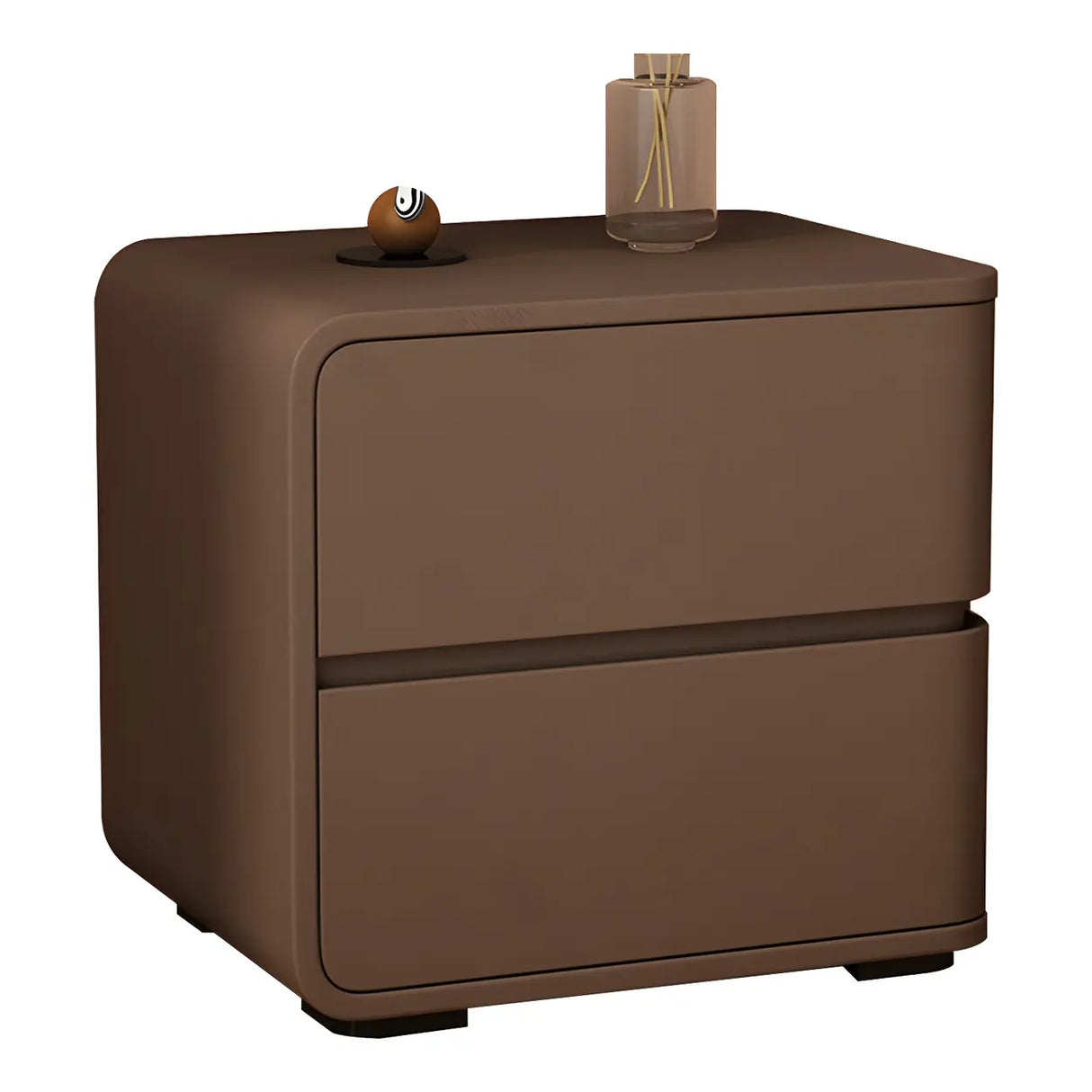 Stylish Rounded Wood Off-White Storage Nightstand Image - 19