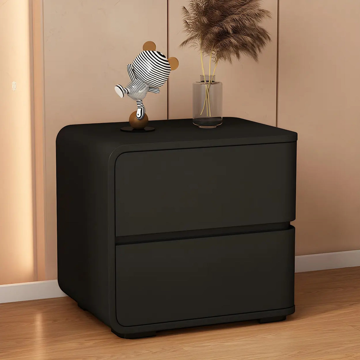 Stylish Rounded Wood Off-White Storage Nightstand Image - 2