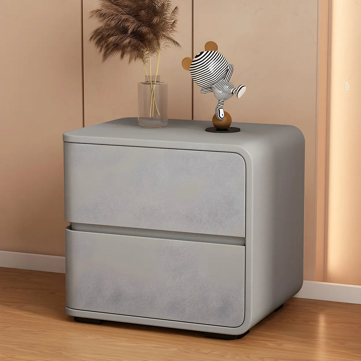 Stylish Rounded Wood Off-White Storage Nightstand Image - 20