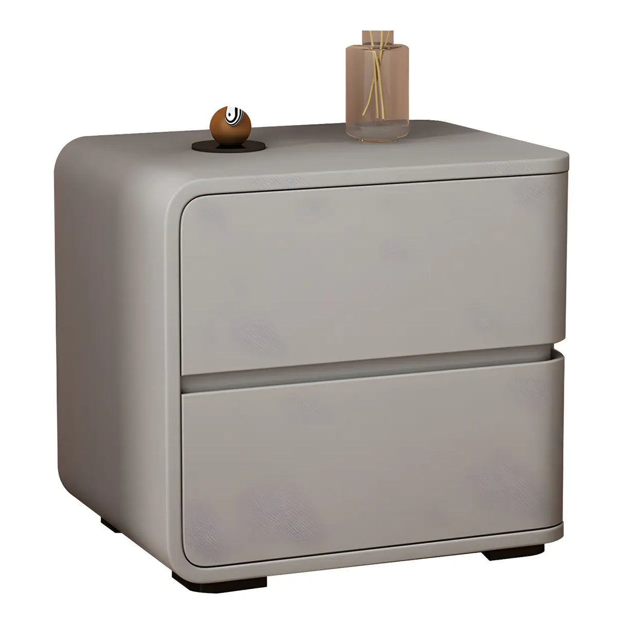 Stylish Rounded Wood Off-White Storage Nightstand Image - 23