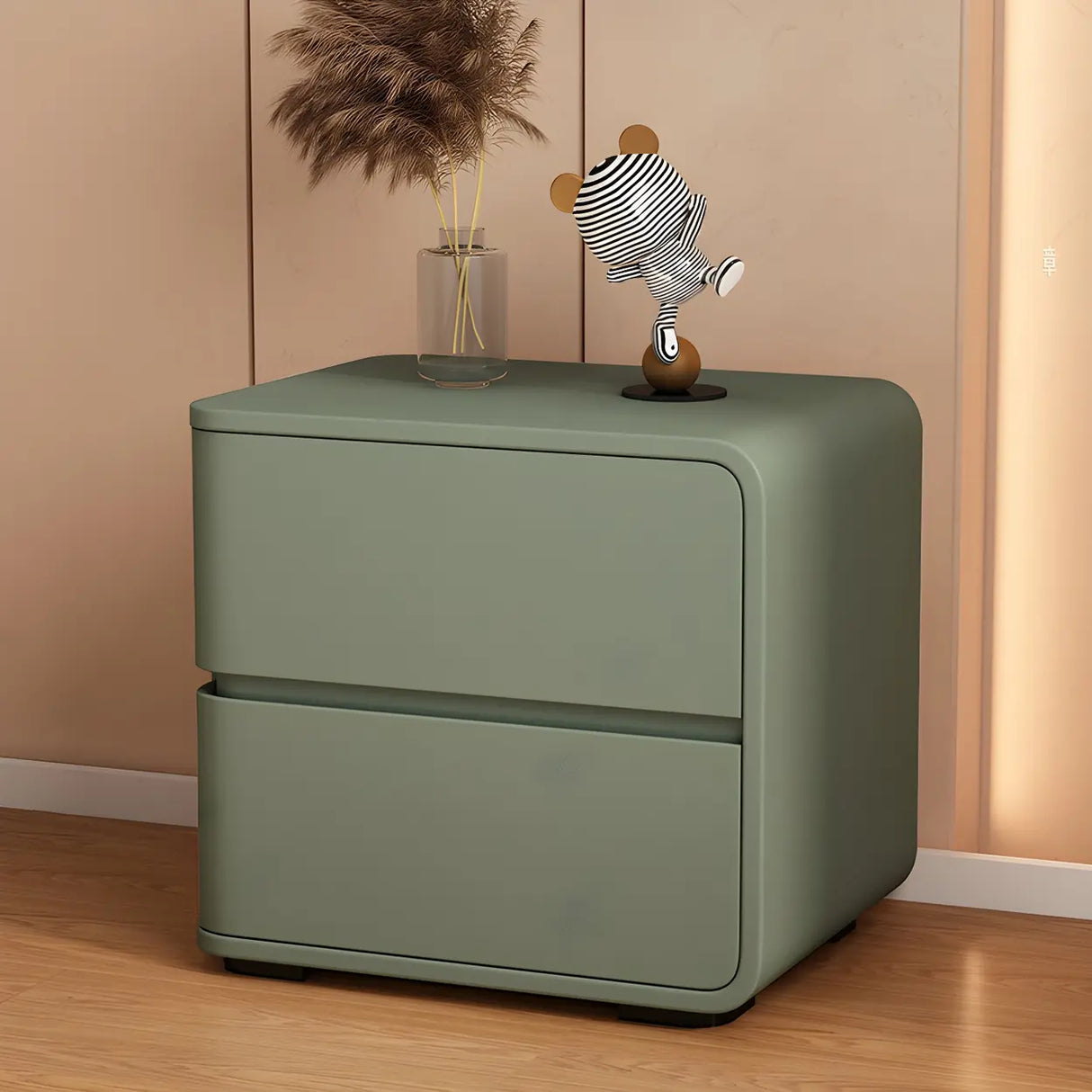 Stylish Rounded Wood Off-White Storage Nightstand Image - 24