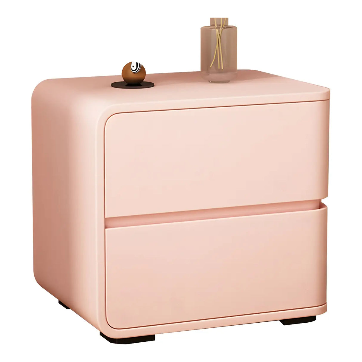 Stylish Rounded Wood Off-White Storage Nightstand Image - 26