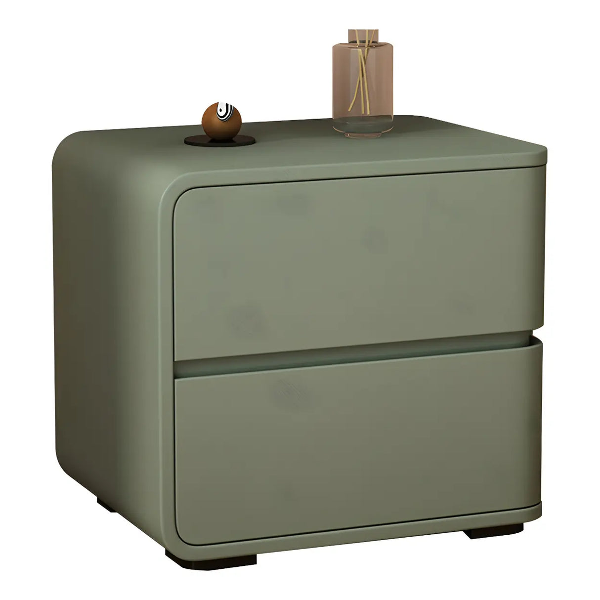 Stylish Rounded Wood Off-White Storage Nightstand Image - 27