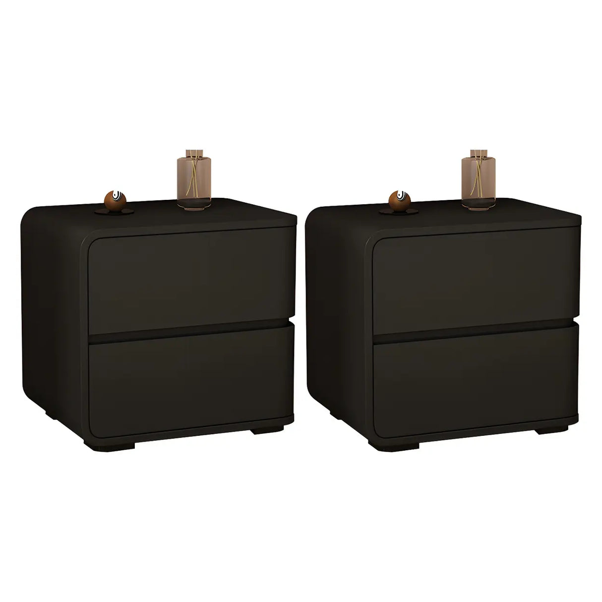 Stylish Rounded Wood Off-White Storage Nightstand Image - 32