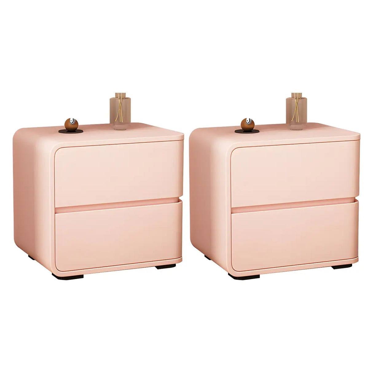 Stylish Rounded Wood Off-White Storage Nightstand Image - 34