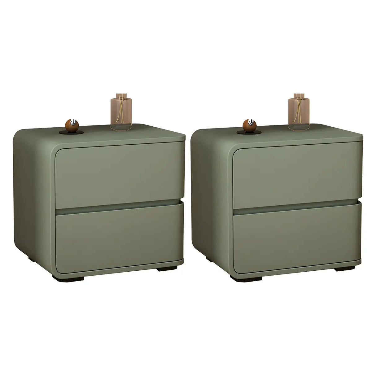 Stylish Rounded Wood Off-White Storage Nightstand Image - 35