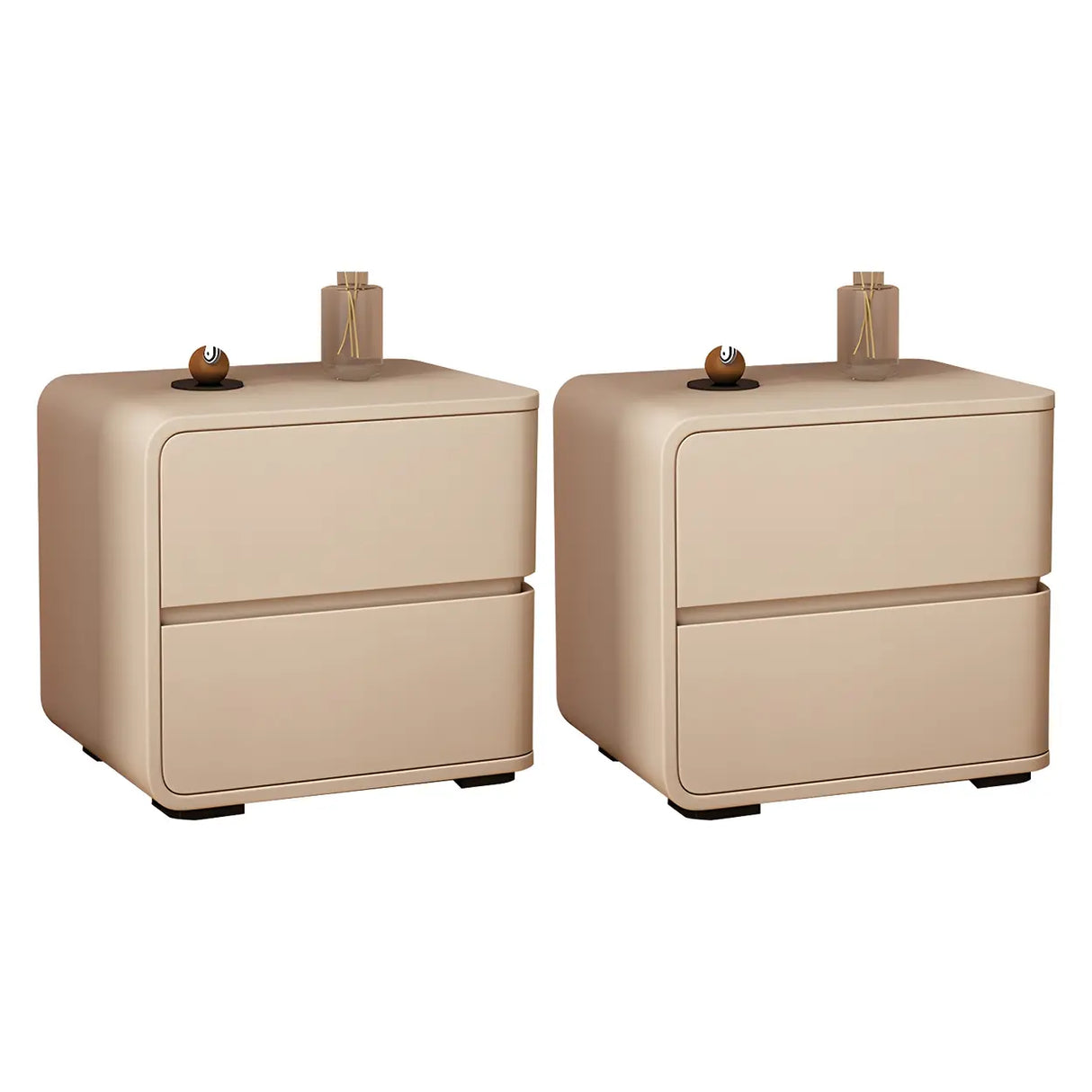 Stylish Rounded Wood Off-White Storage Nightstand Image - 36