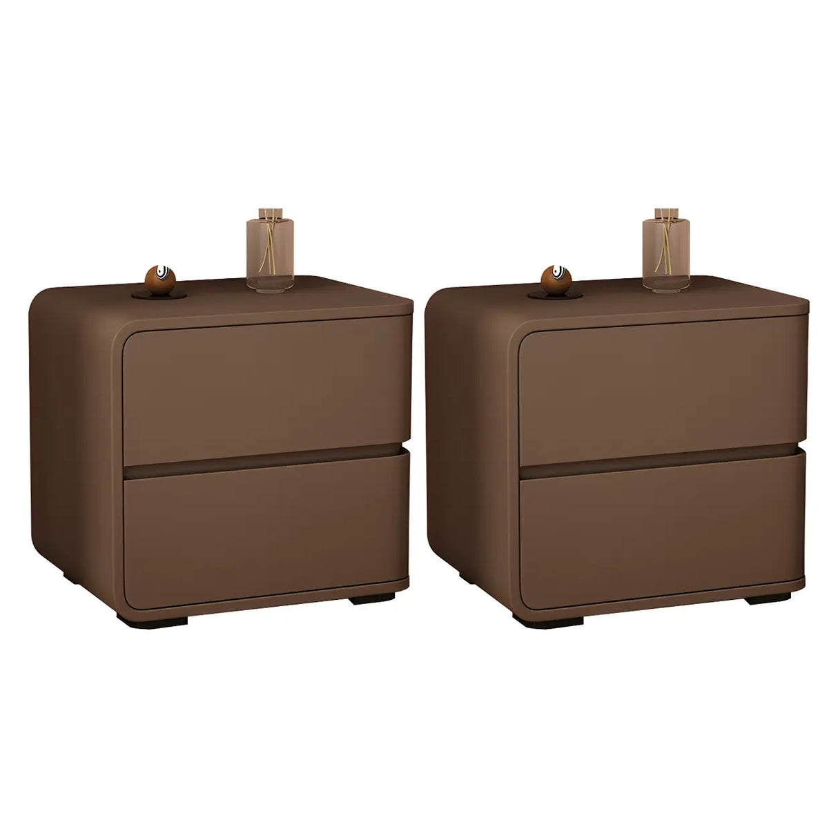 Stylish Rounded Wood Off-White Storage Nightstand Image - 37