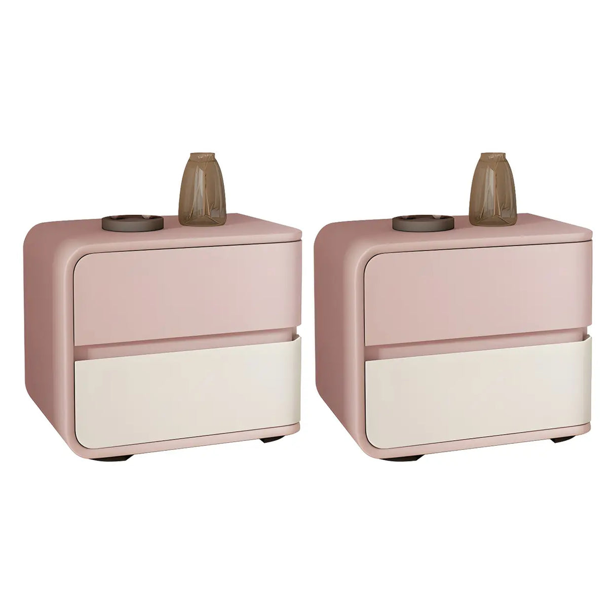 Stylish Rounded Wood Off-White Storage Nightstand Image - 38