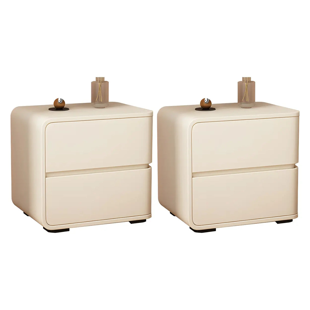 Stylish Rounded Wood Off-White Storage Nightstand Image - 39