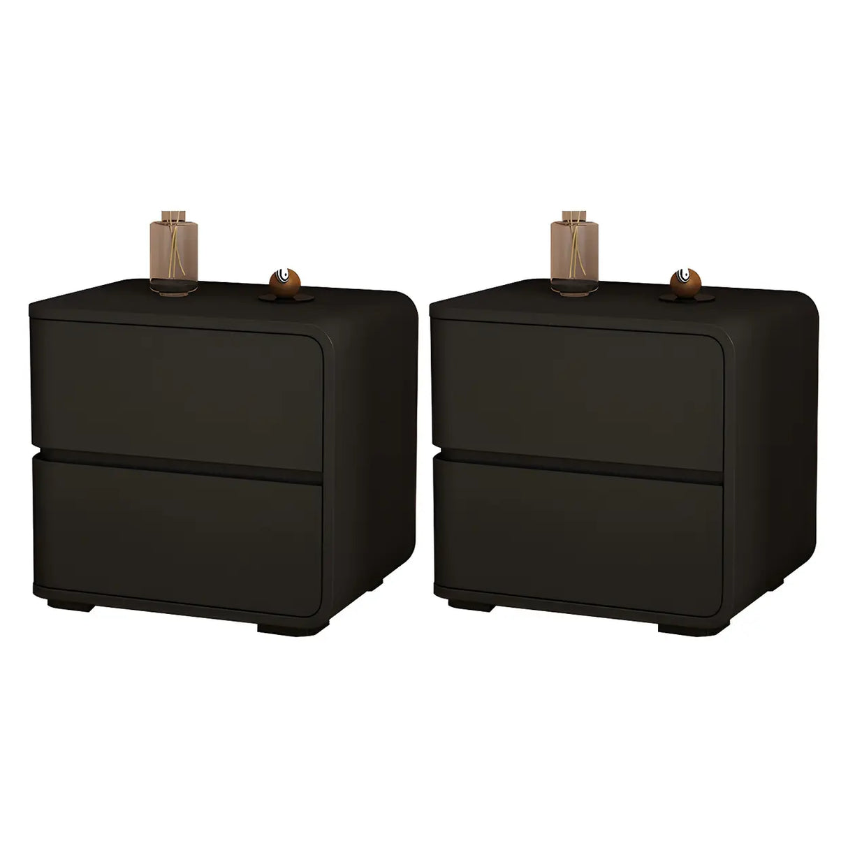 Stylish Rounded Wood Off-White Storage Nightstand Image - 40