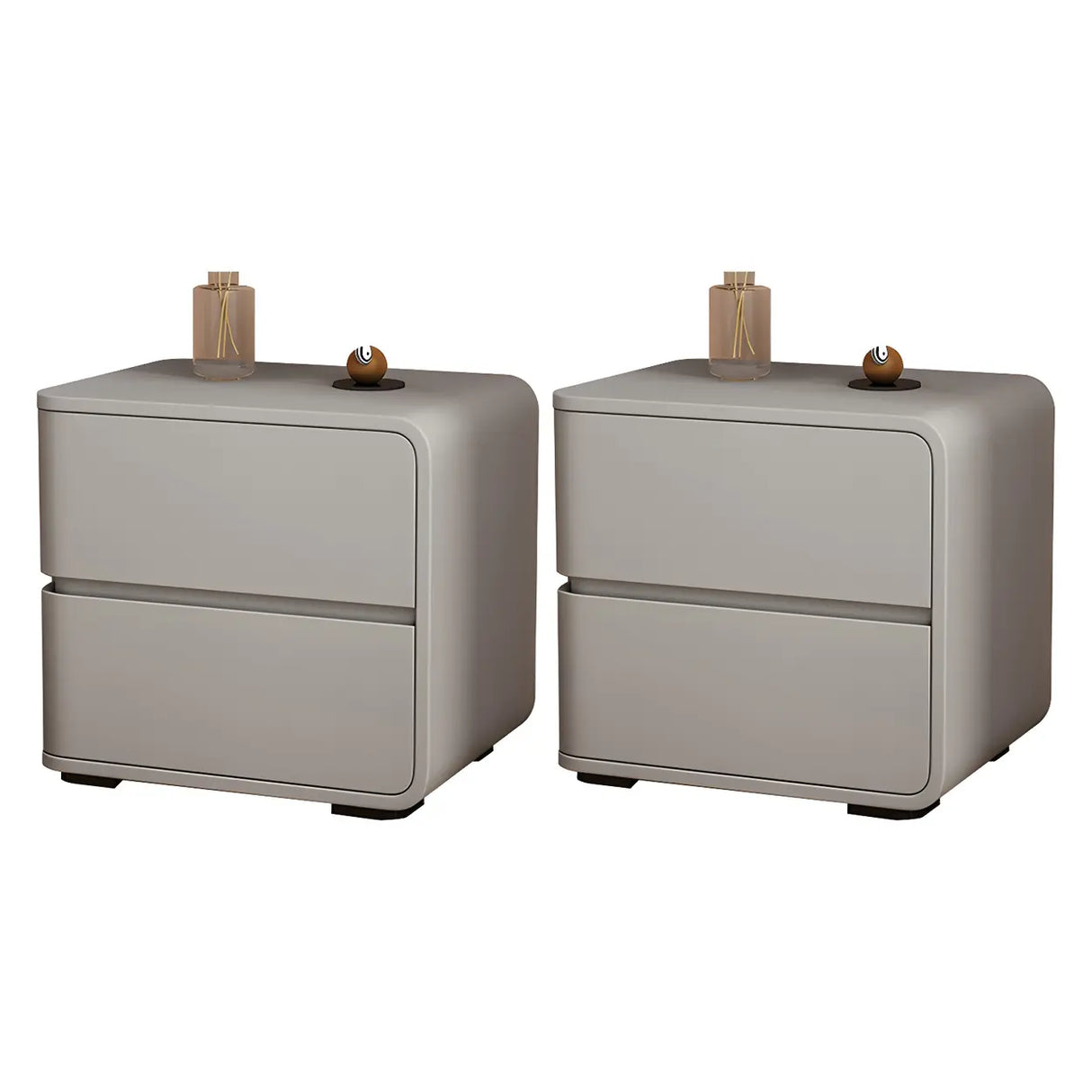 Stylish Rounded Wood Off-White Storage Nightstand Image - 41