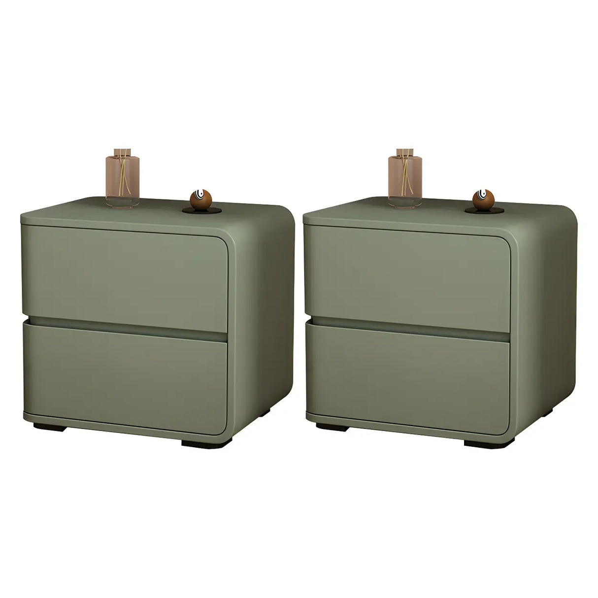 Stylish Rounded Wood Off-White Storage Nightstand Image - 43