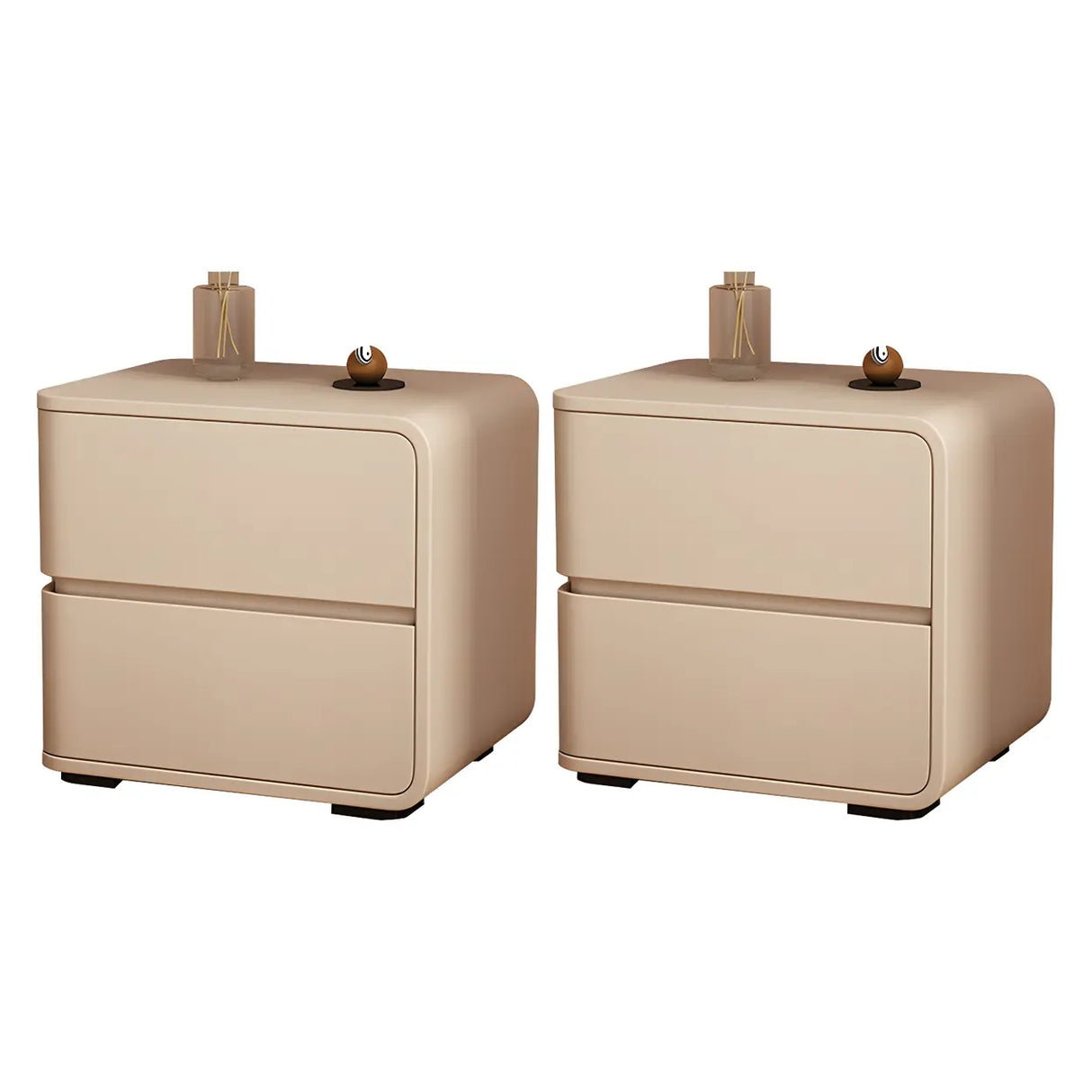 Stylish Rounded Wood Off-White Storage Nightstand Image - 44