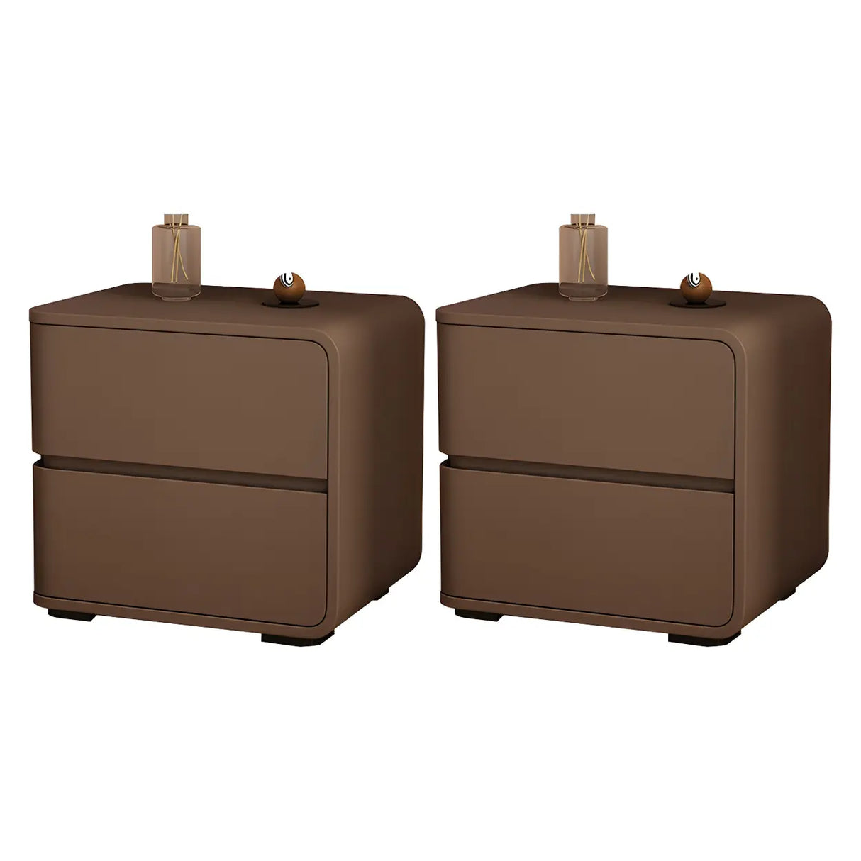 Stylish Rounded Wood Off-White Storage Nightstand Image - 45