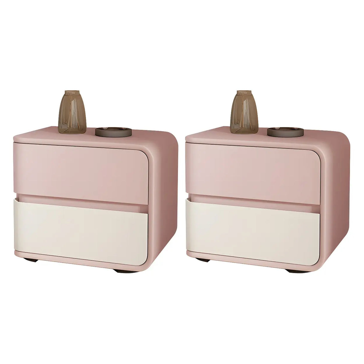 Stylish Rounded Wood Off-White Storage Nightstand Image - 46