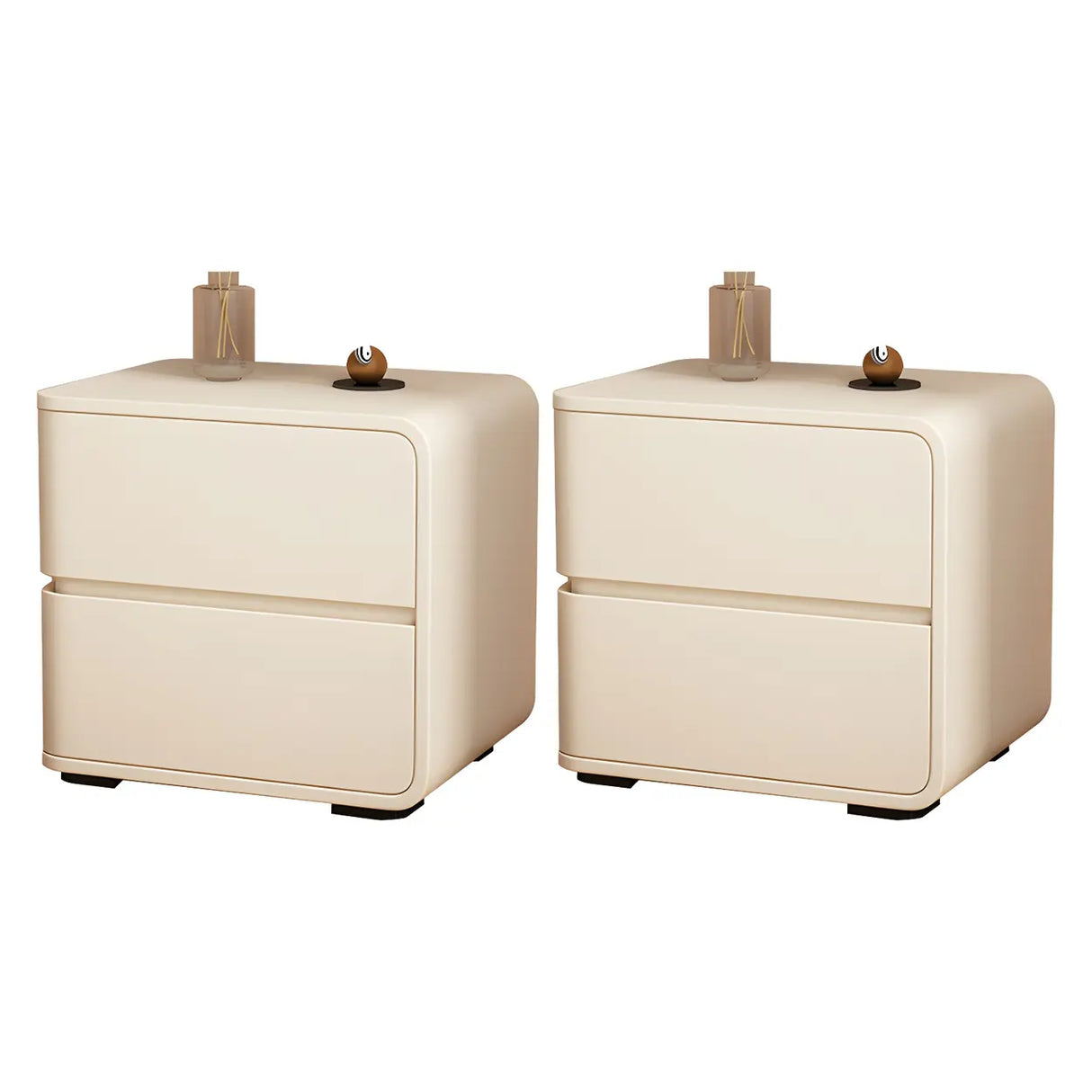 Stylish Rounded Wood Off-White Storage Nightstand Image - 47