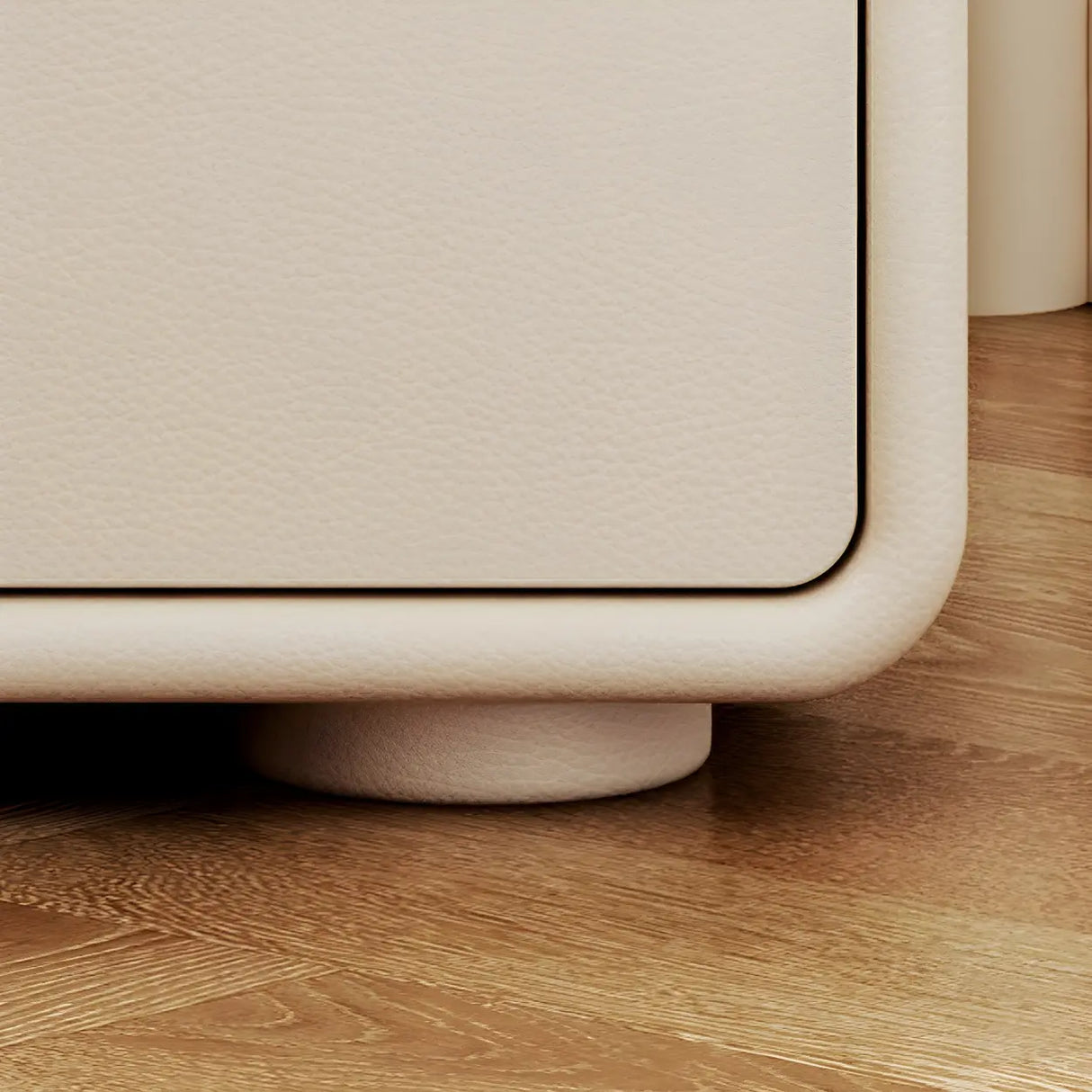 Stylish Rounded Wood White Leather Drawer Storage Nightstand Image - 11