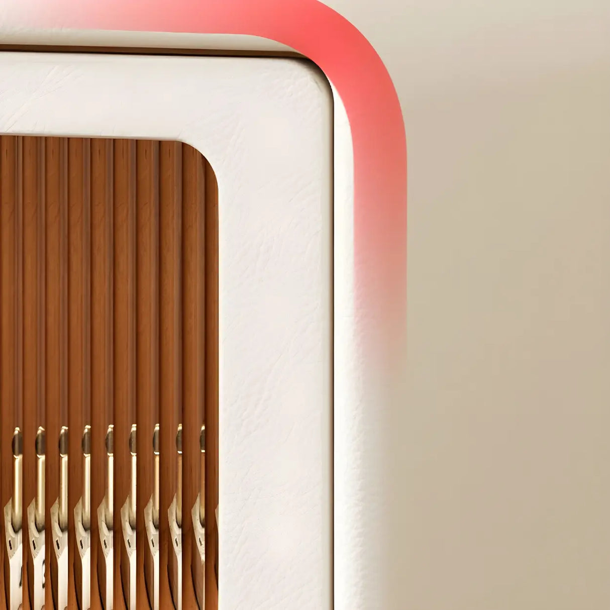 Stylish Rounded Wood White Leather Drawer Storage Nightstand Image - 13