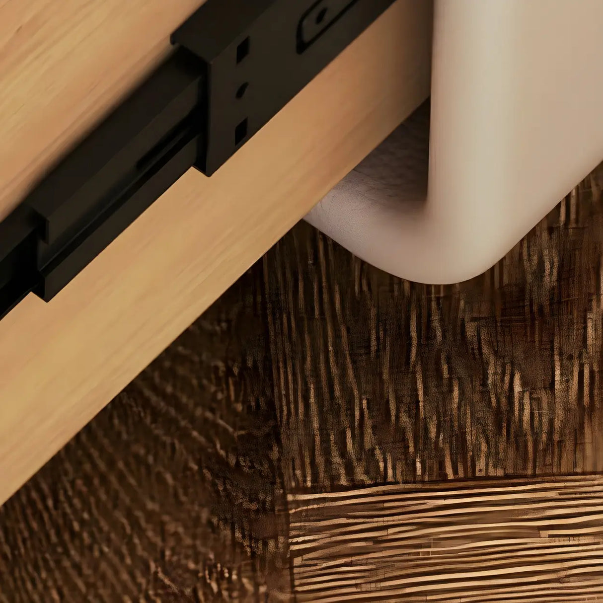 Stylish Rounded Wood White Leather Drawer Storage Nightstand Image - 15