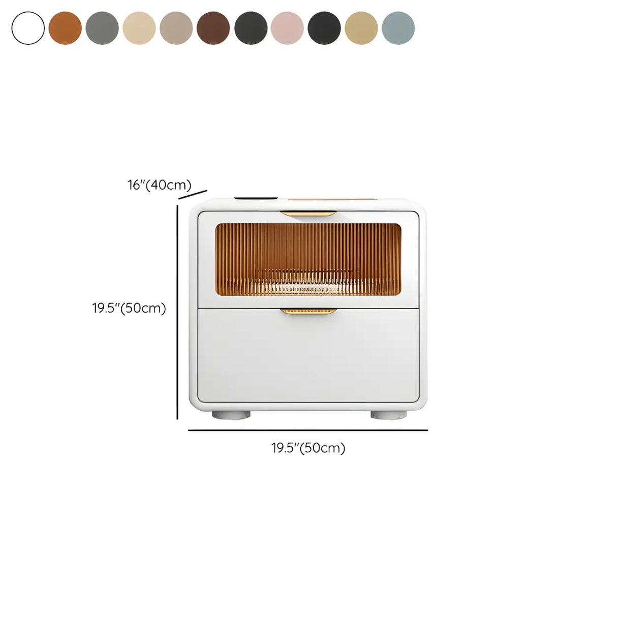 Stylish Rounded Wood White Leather Drawer Storage Nightstand Image - 33