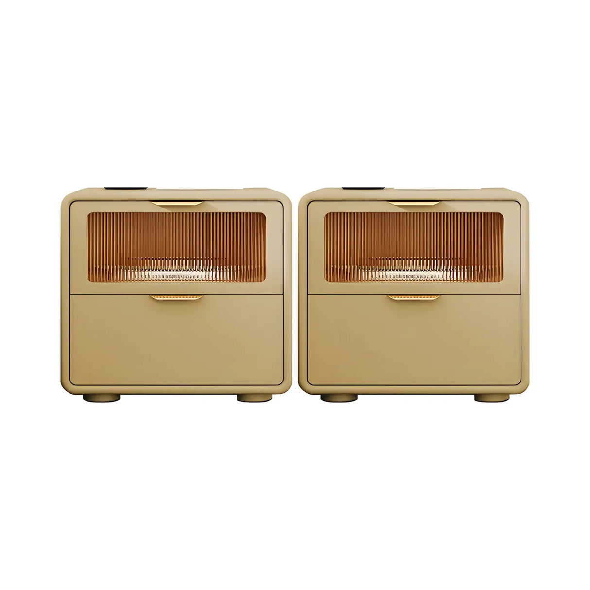 Stylish Rounded Wood White Leather Drawer Storage Nightstand Image - 21