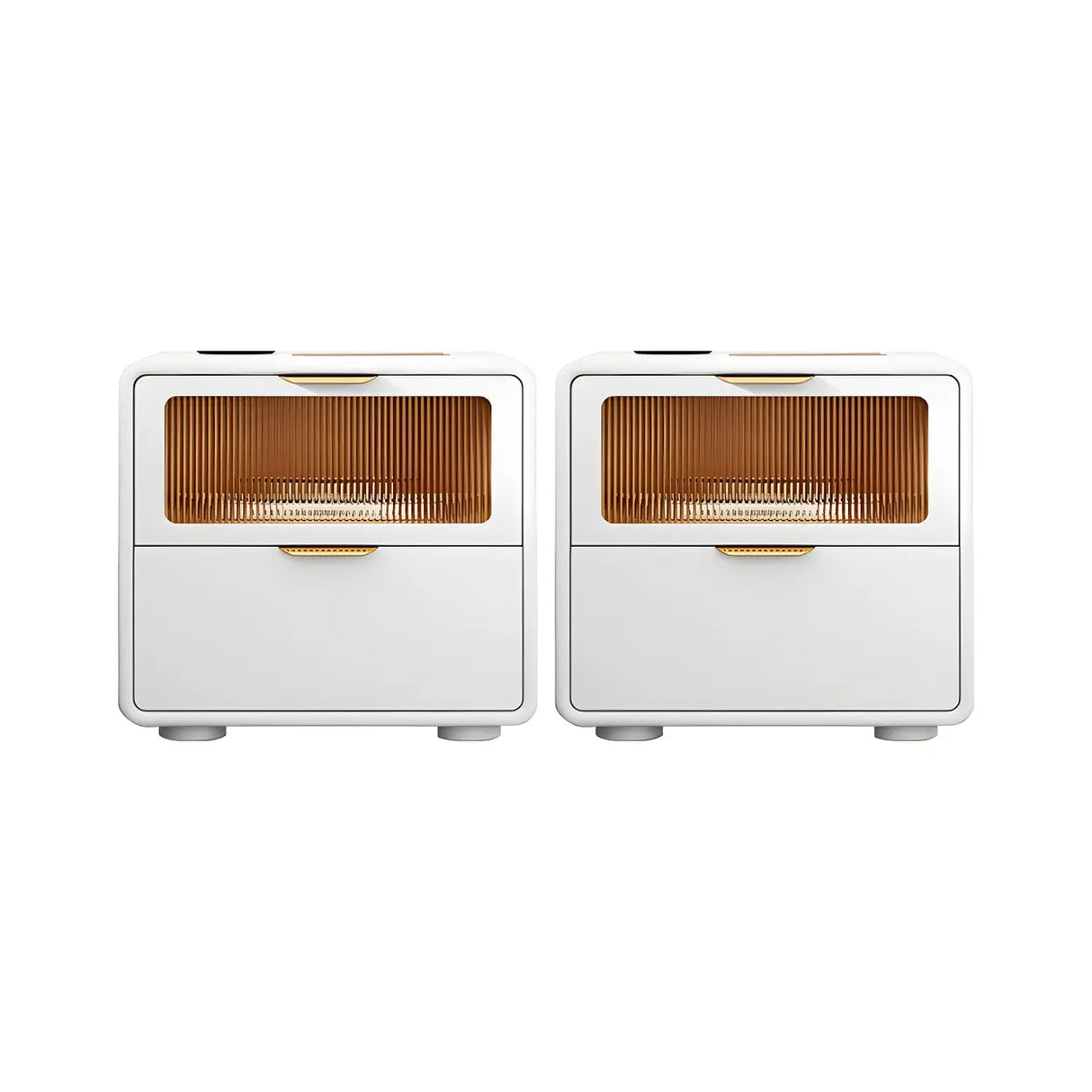 Stylish Rounded Wood White Leather Drawer Storage Nightstand Image - 23