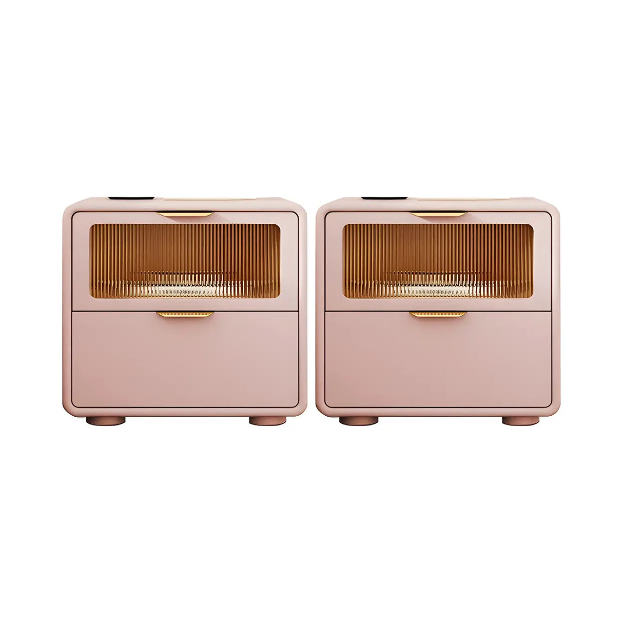 Stylish Rounded Wood White Leather Drawer Storage Nightstand Image - 24