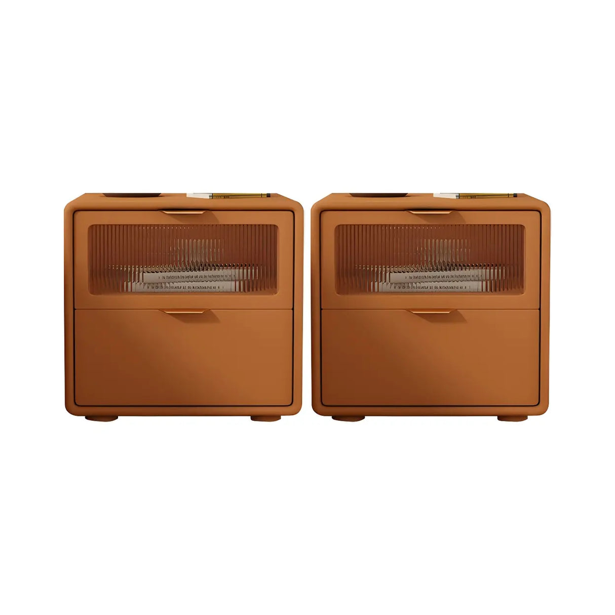 Stylish Rounded Wood White Leather Drawer Storage Nightstand Image - 25