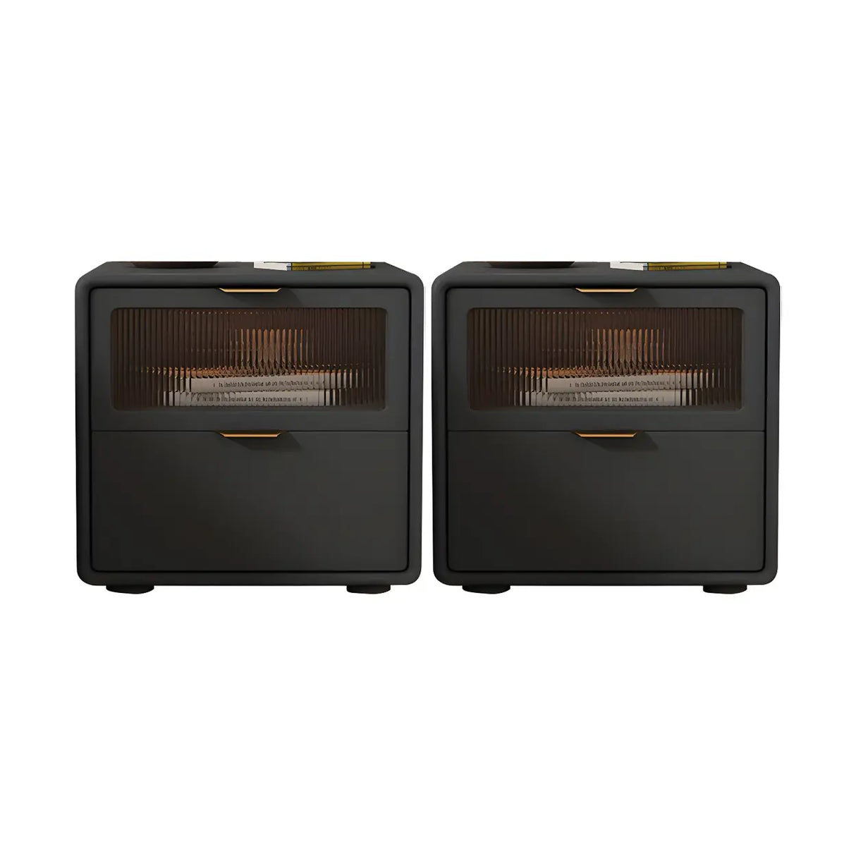 Stylish Rounded Wood White Leather Drawer Storage Nightstand Image - 26