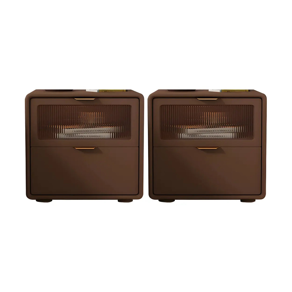 Stylish Rounded Wood White Leather Drawer Storage Nightstand Image - 27