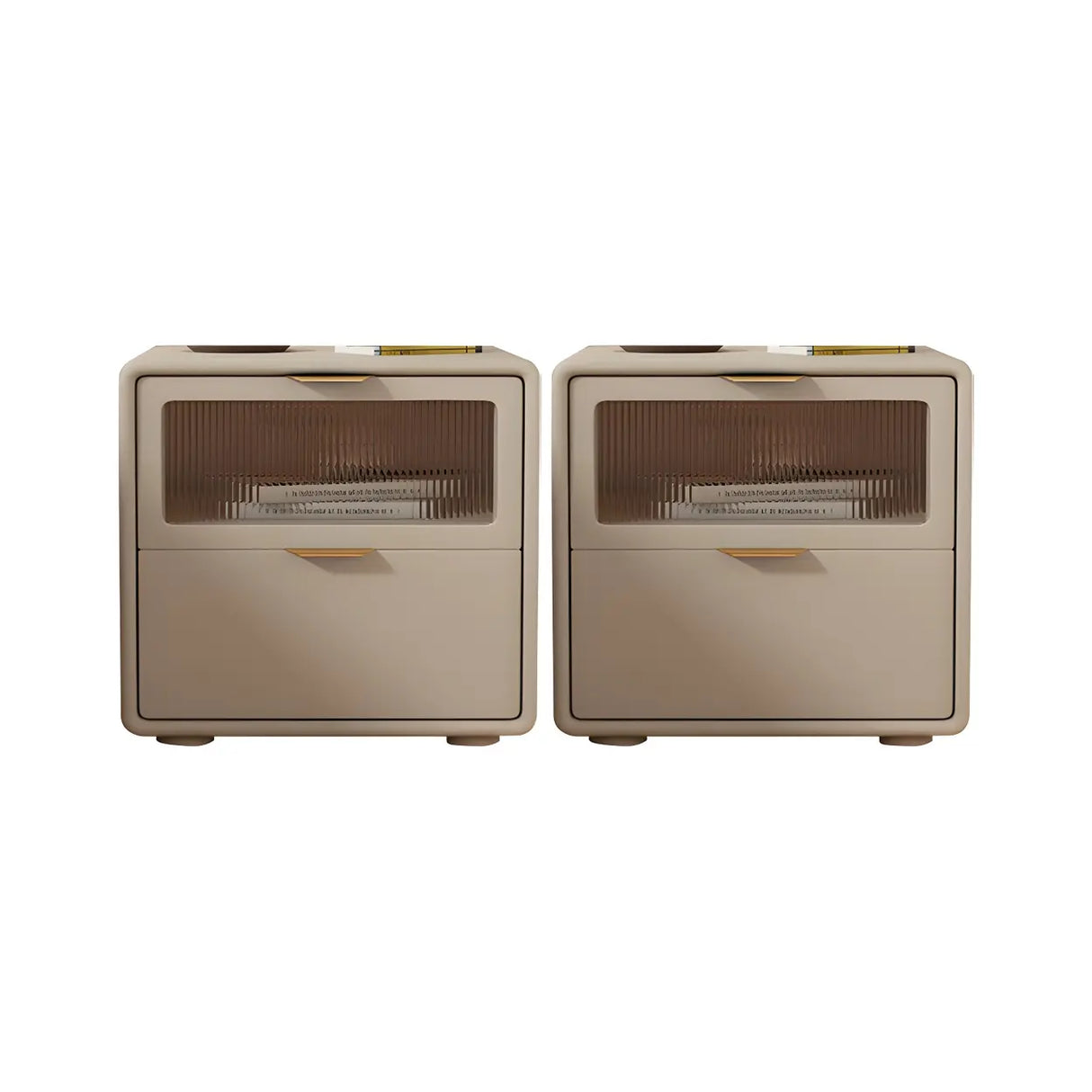 Stylish Rounded Wood White Leather Drawer Storage Nightstand Image - 28