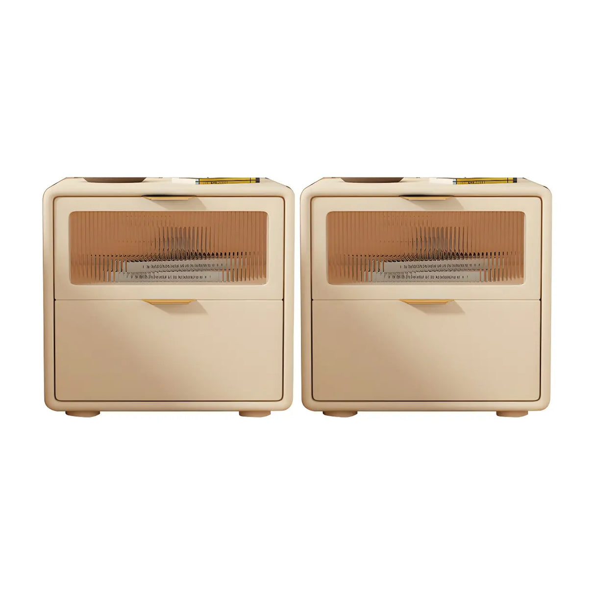 Stylish Rounded Wood White Leather Drawer Storage Nightstand Image - 29