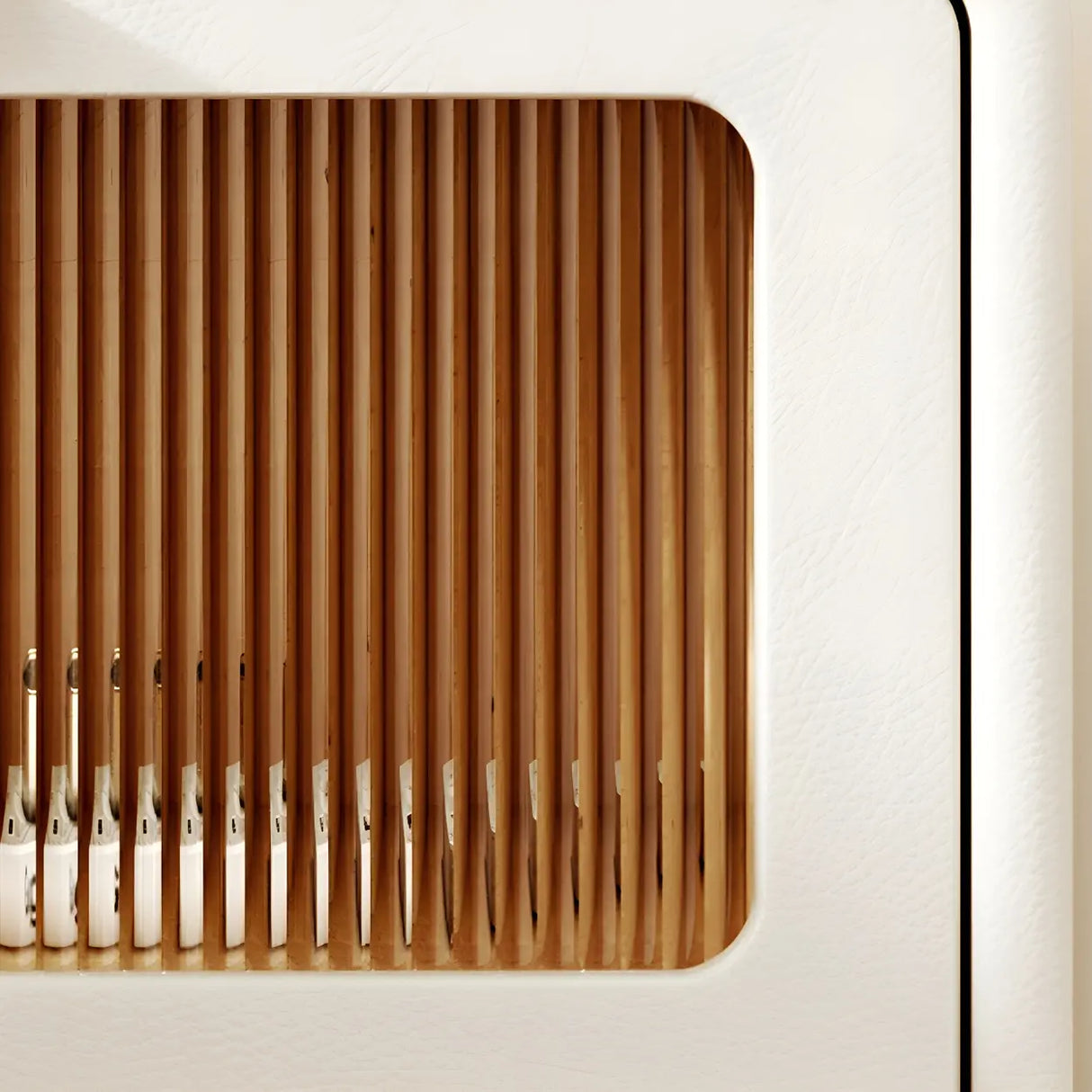 Stylish Rounded Wood White Leather Drawer Storage Nightstand Image - 7