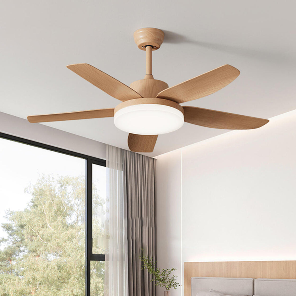 Stylish Simple Remote 3 Blade Wood Ceiling Fan Light Image - 1