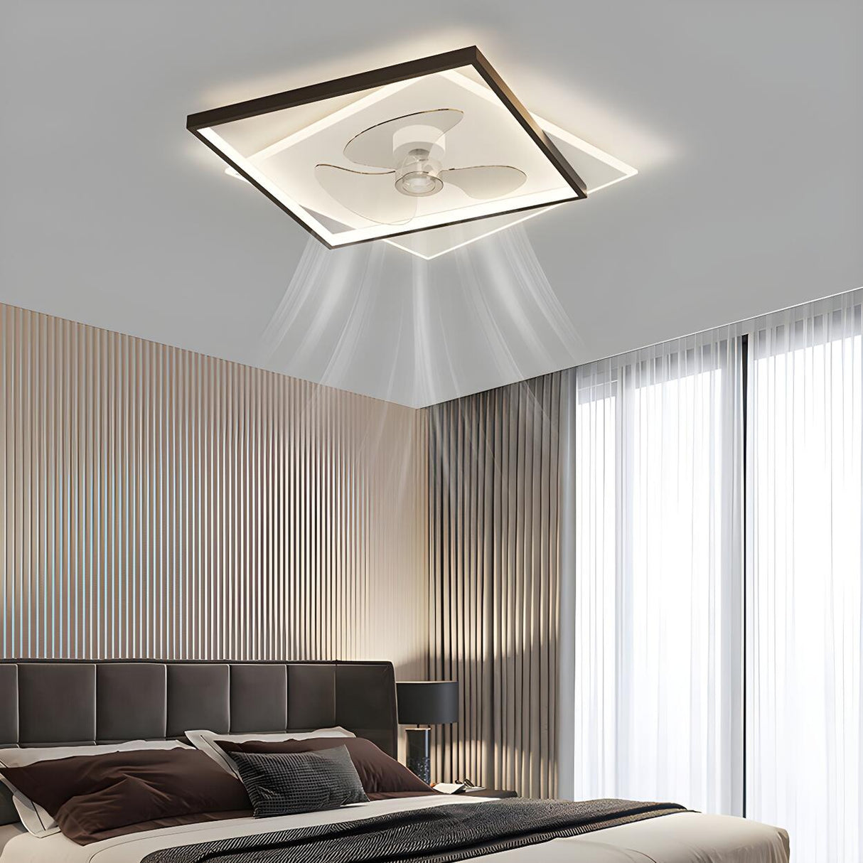Stylish Simple Square Flush Ceiling Fan with Light Image - 10