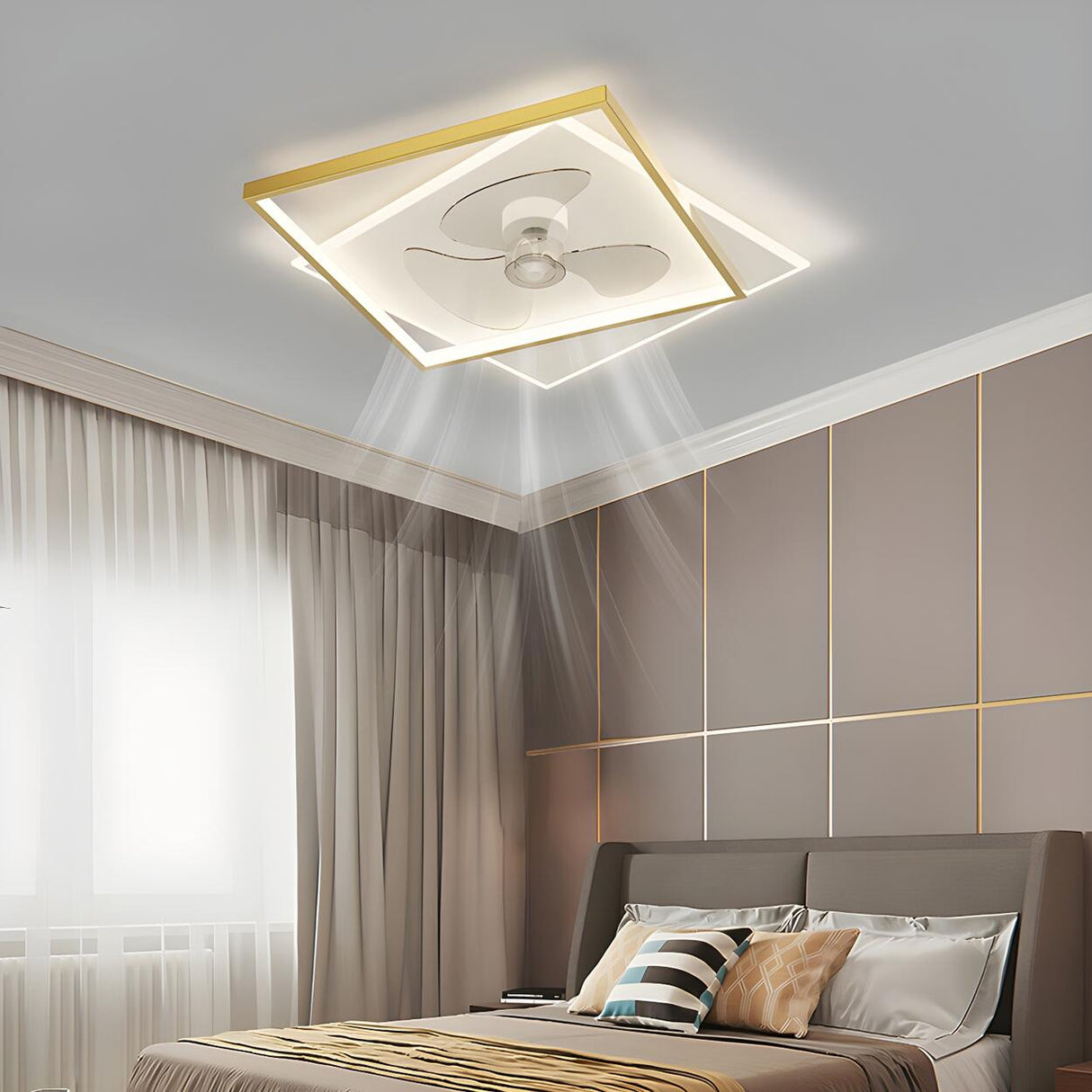 Stylish Simple Square Flush Ceiling Fan with Light Image - 11