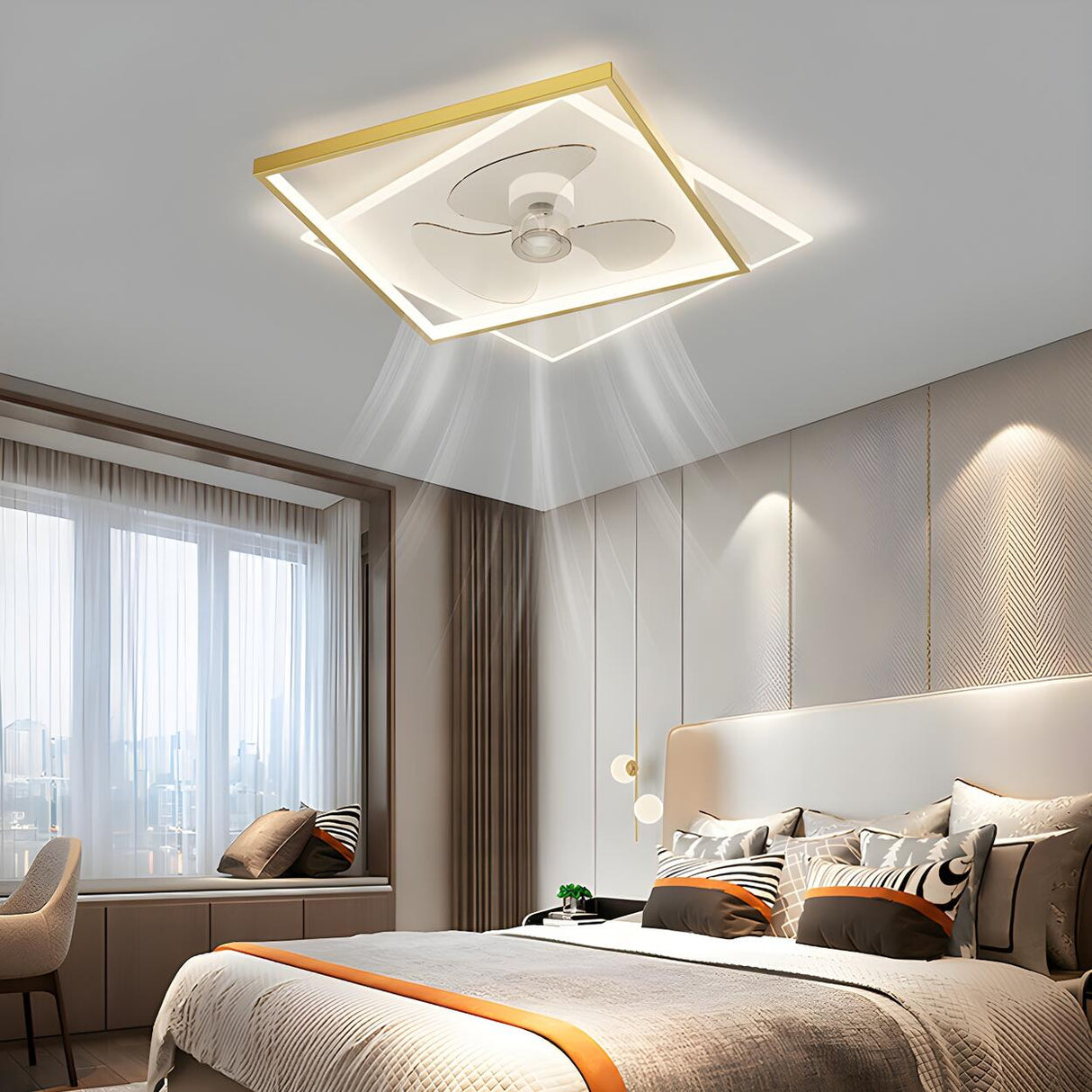 Stylish Simple Square Flush Ceiling Fan with Light Image - 3