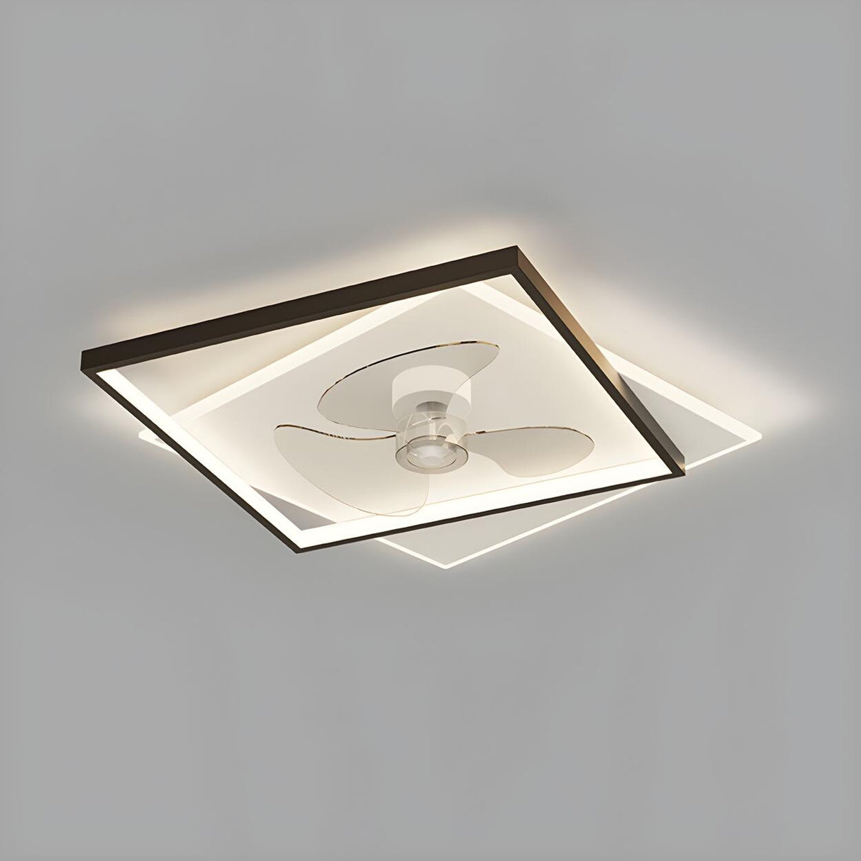 Stylish Simple Square Flush Ceiling Fan with Light Image - 6