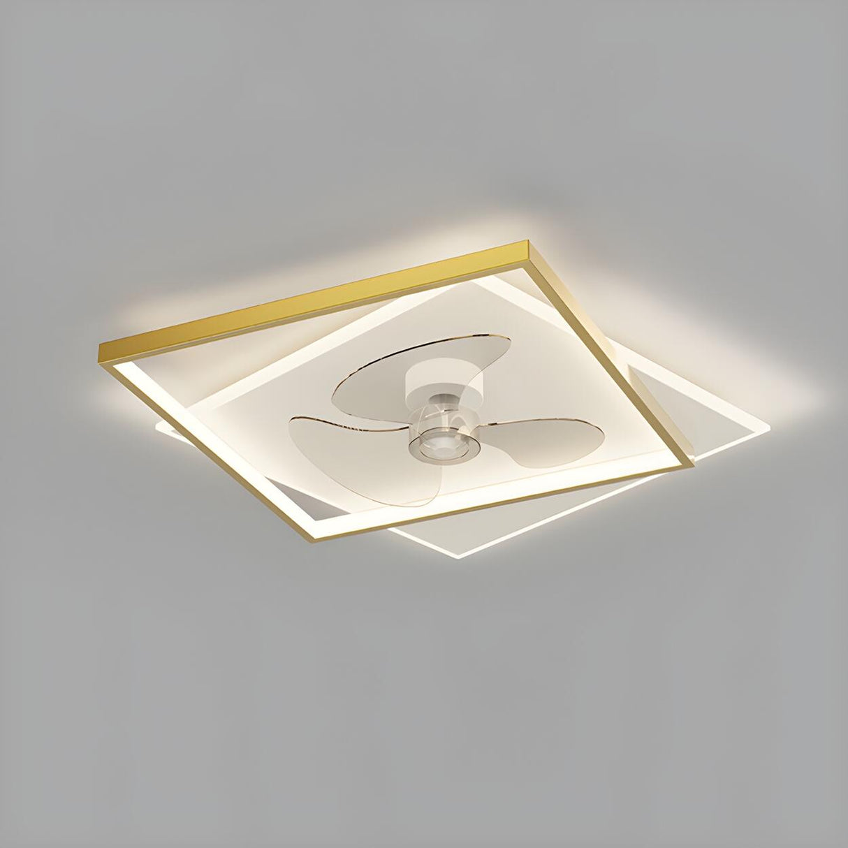 Stylish Simple Square Flush Ceiling Fan with Light Image - 7