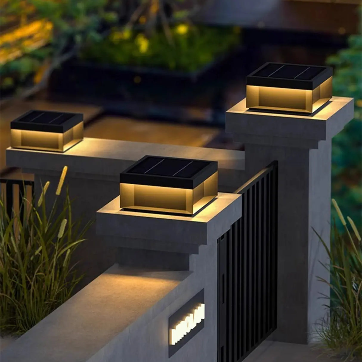 Stylish Solar Rectangular Cube Metal Outdoor Lamp Image - 2
