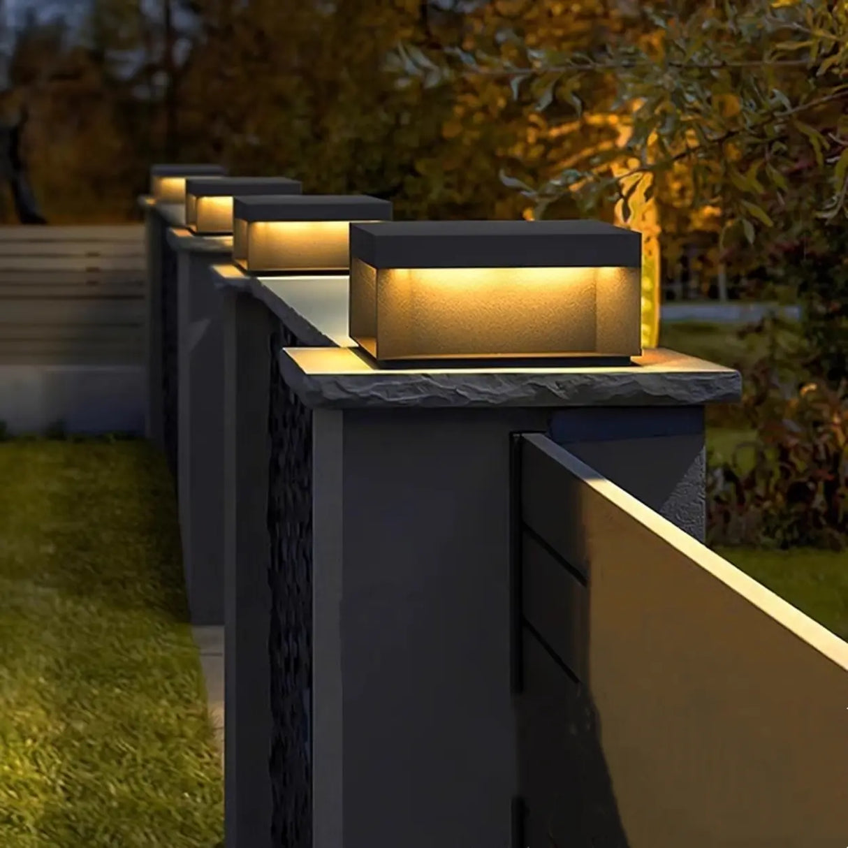 Stylish Solar Rectangular Cube Metal Outdoor Lamp Image - 3
