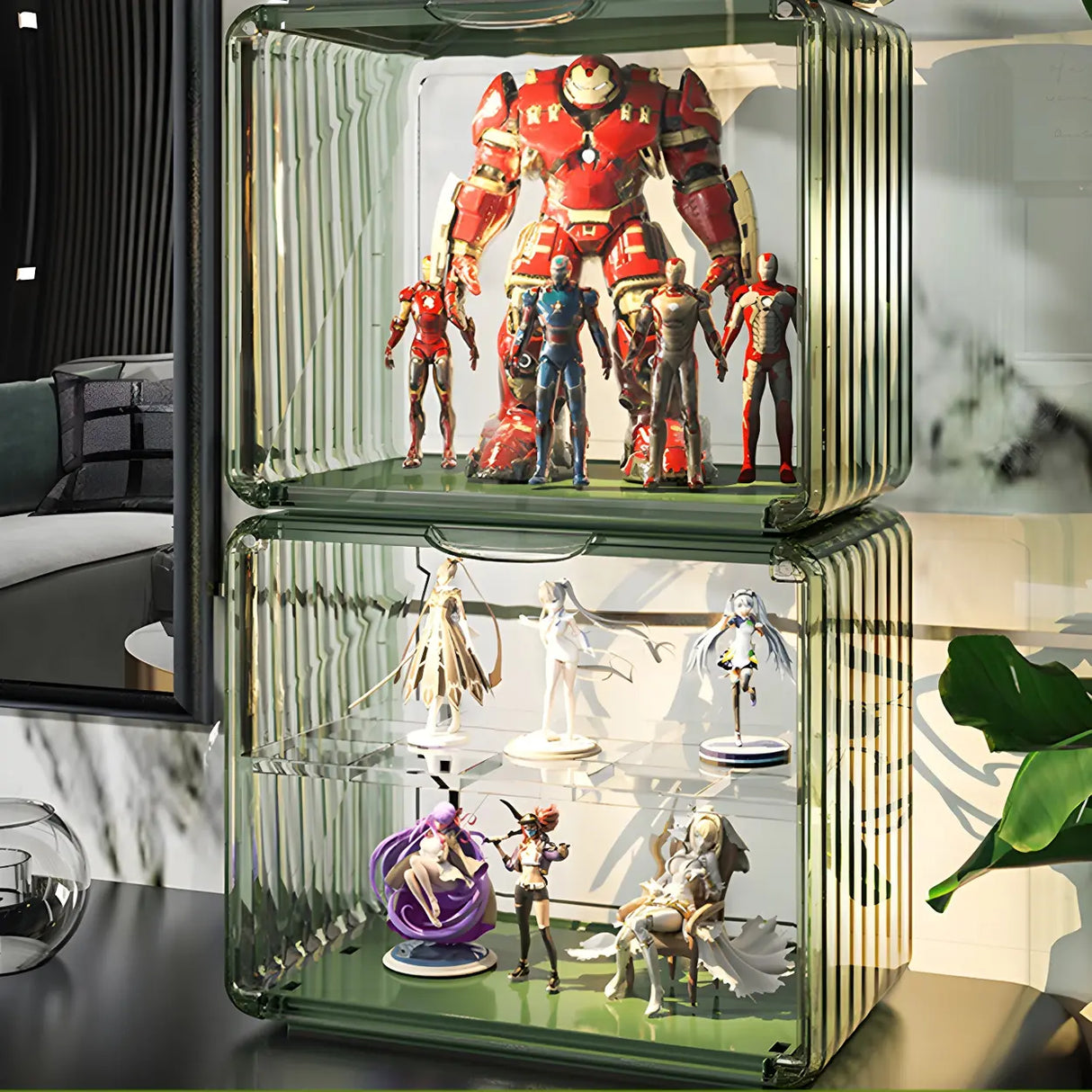 Stylish Stackable Clear Curio Display Cabinet Green Image - 28