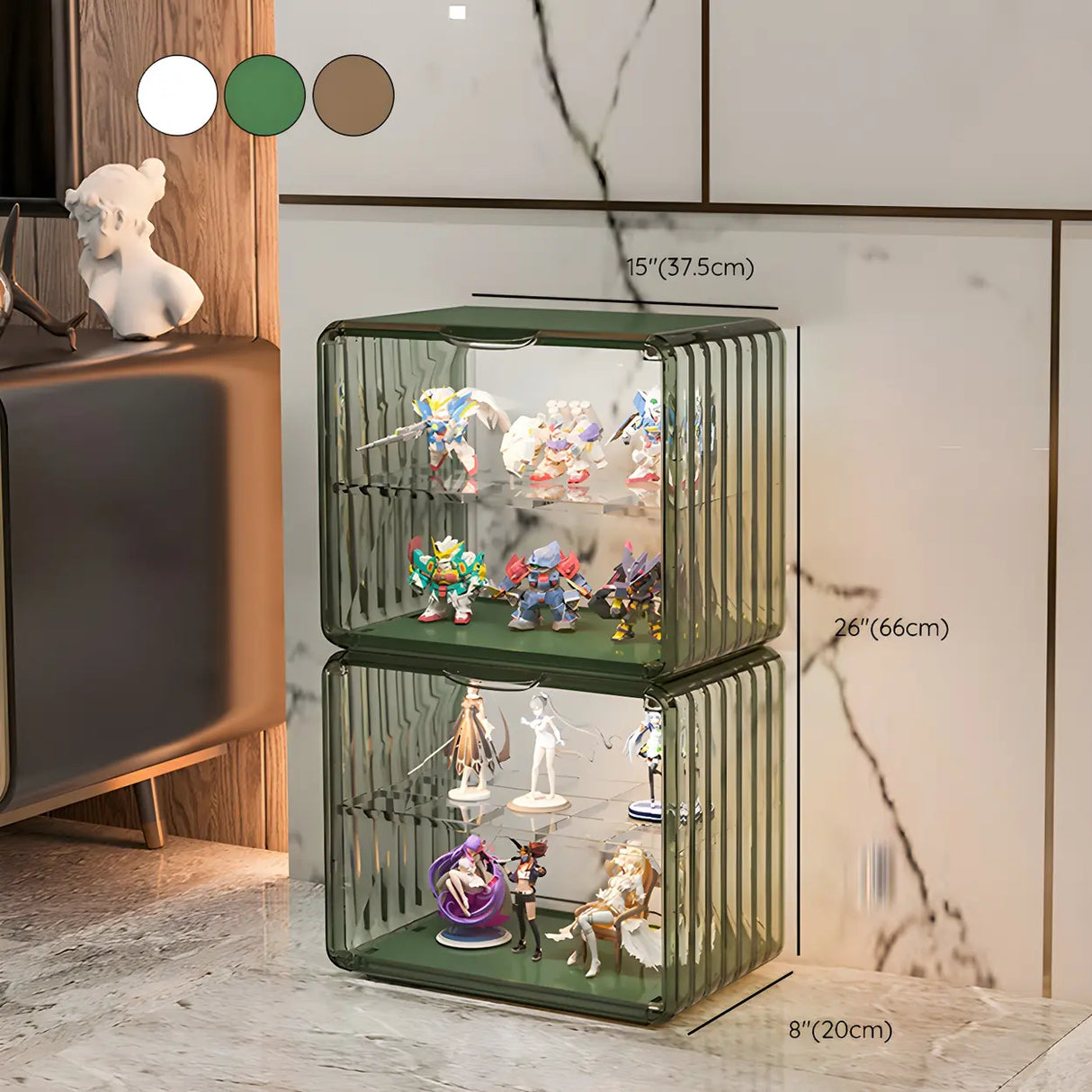 Stylish Stackable Clear Curio Display Cabinet Green