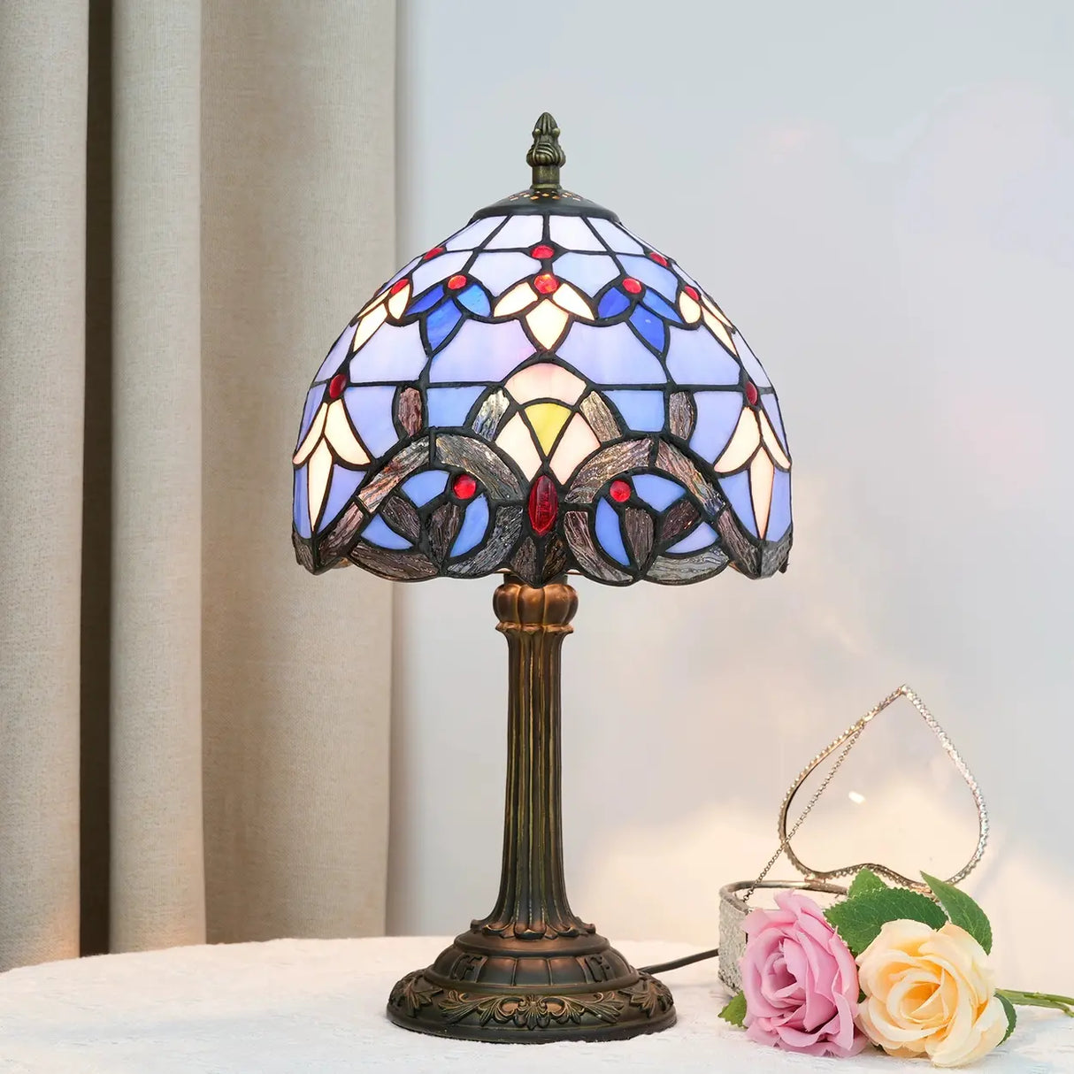 Stylish Tiffany Dome Stained Glass Decor Table Lamp Image - 10